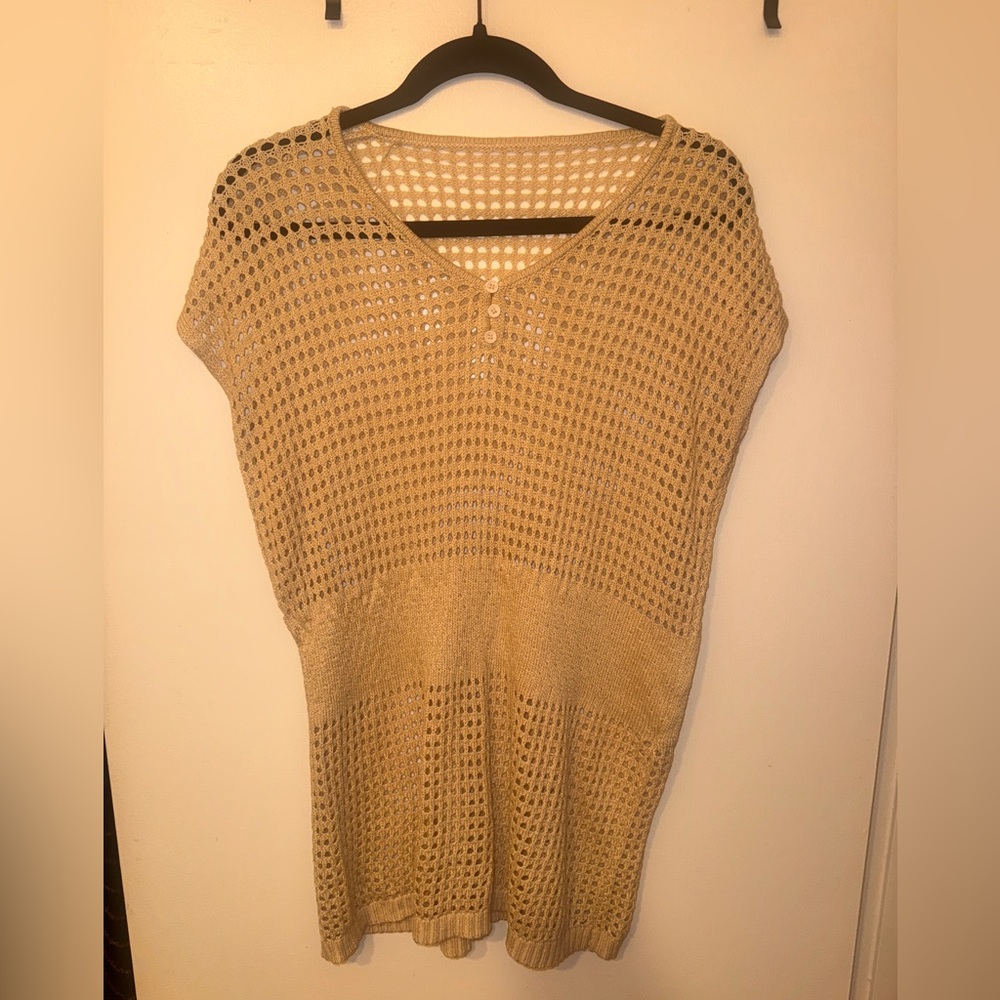 Tan Knit Mesh Cover-Up